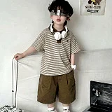 Boys Summer Beige Stripe T-Shirt Shorts Set image 1
